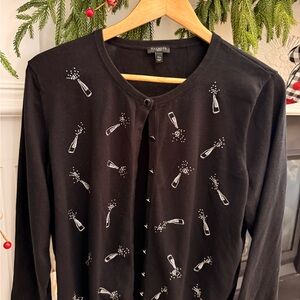 Talbots Black Champagne Bottle Cardigan